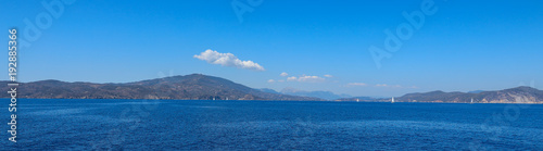 Beautiful seascape. Taken from the yacht on a sunny summer day. Saronic Gulf, Greece.
