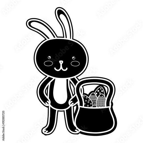 silhouette rabbit animal and eggs easter inside hamper