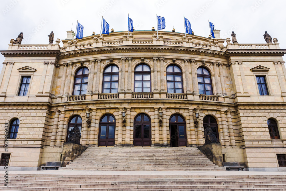 Obraz premium Rudolfiunum concert halls on Jan Palach Square in Prague, Czech Republic. The Czech Philharmonic Orchestra.