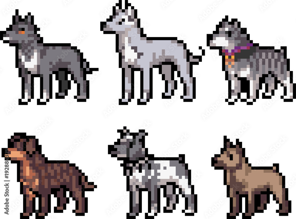 Obraz premium Set of pixel dogs