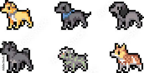 Set of pixel dogs