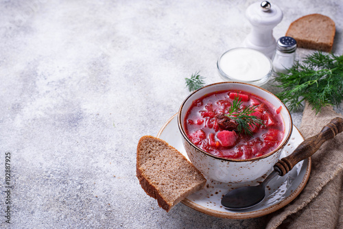 Traditional Ukrainian beetroot soup borsch photo