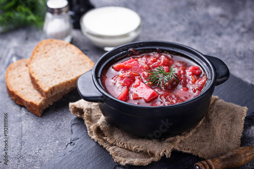 Traditional Ukrainian beetroot soup borsch photo