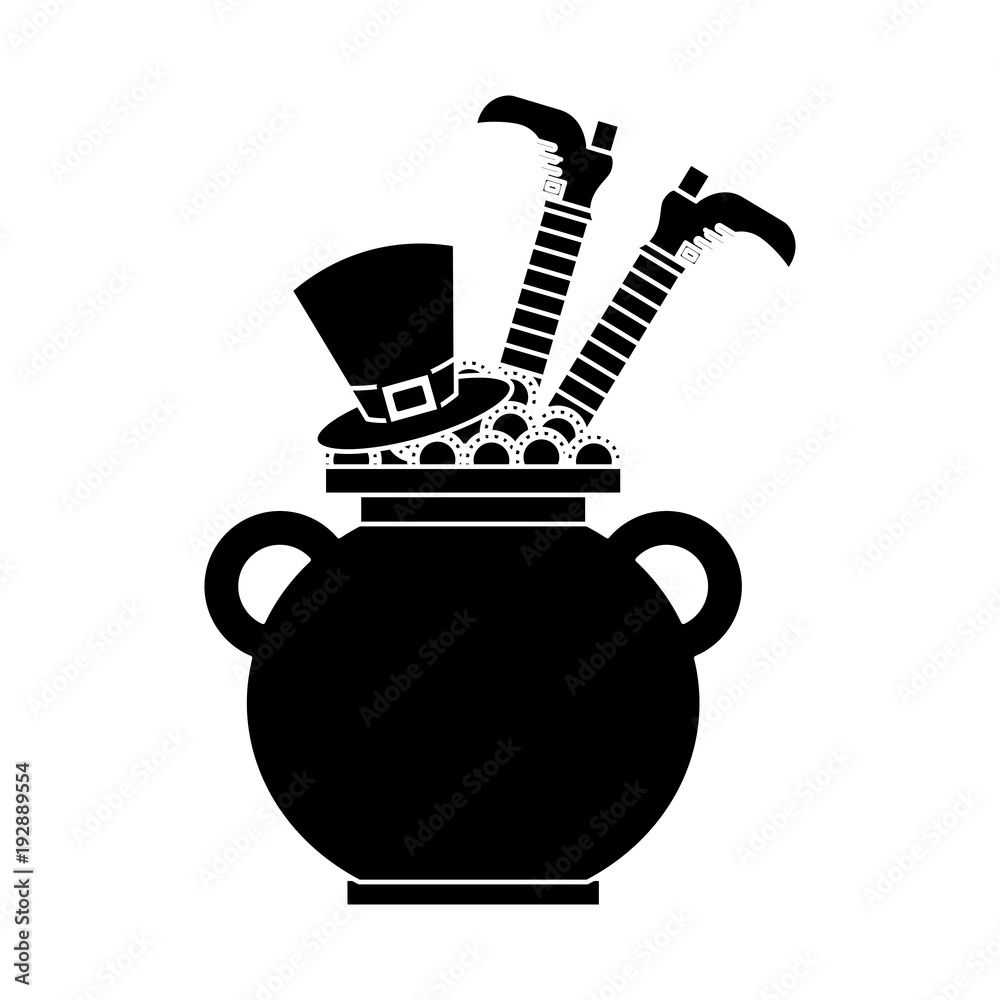 cauldron treasure with hat and leg of leprechaun vector illustration ...