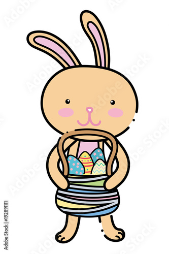 color rabbit animal with eggs easter decoration inside hamper