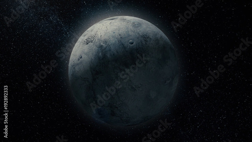 Planet in space. Solar system and space objects. Abstract scientific background - glowing planet in space, nebula and stars. Earth and galaxy on background.