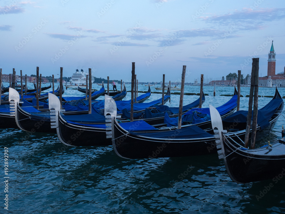 Gondolas at Dusk in Venice Italy