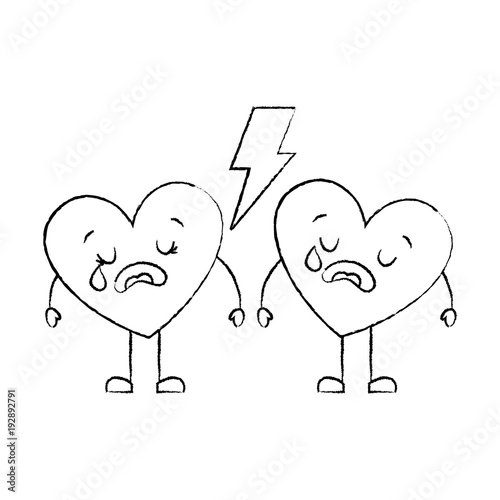 couple love heart cartoon broken crying vector illustration sketch image