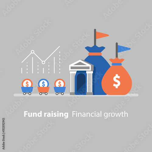 Bank services, fund raising, revenue increase, productivity graph, interest rate, pension savings account, return on investment