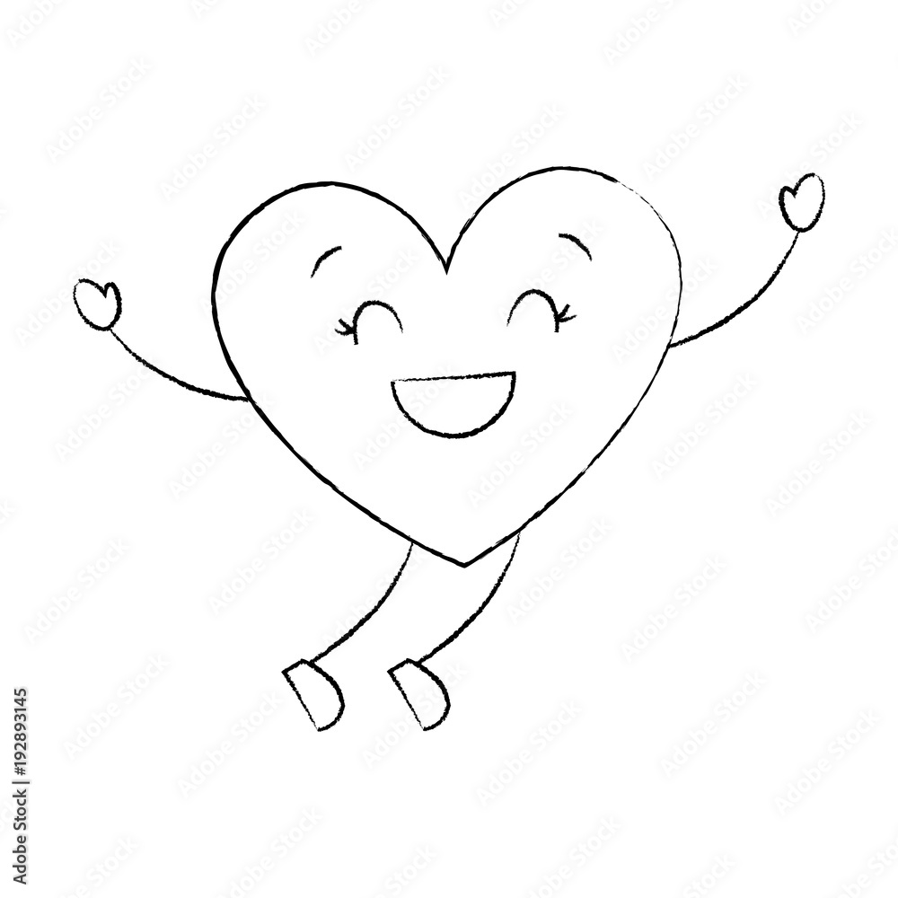 cartoon happy heart love character vector illustration sketch image Stock  Vector | Adobe Stock