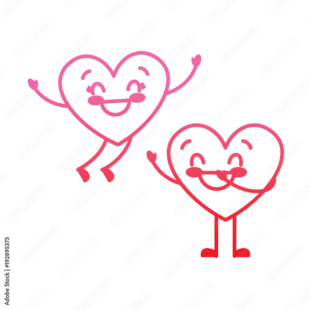 couple happy hearts in love together forever vector illustration degrade red line image