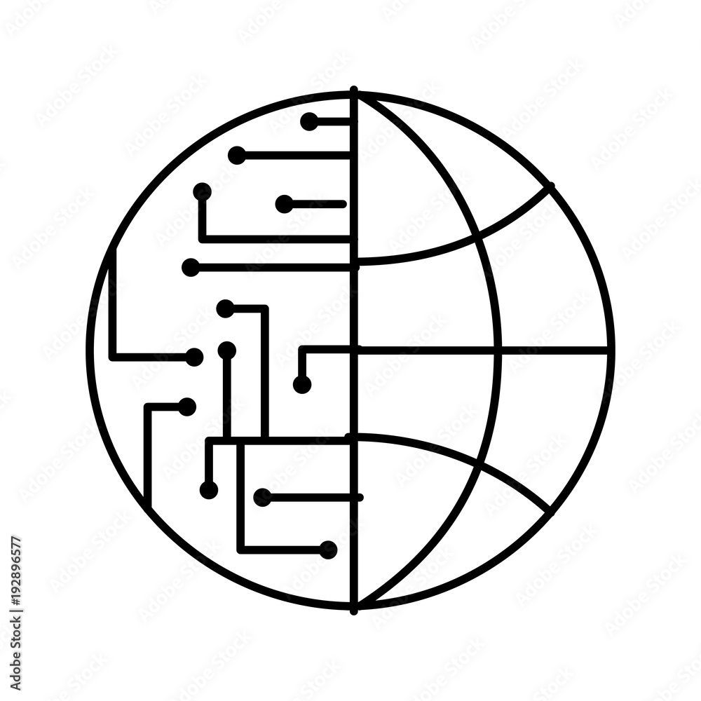 technology world globe network connection circuit vector illustration outline image technology world globe network connection circuit vector illustration outline image