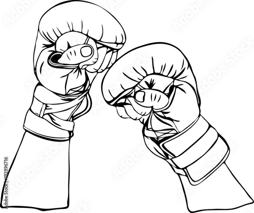 contour drawing of hands in boxing gloves