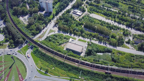 Top view of the road with a circular motion. Clip. Top view of the circular motion in the city photo