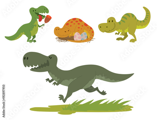 Fototapeta Naklejka Na Ścianę i Meble -  Dinosaurs vector dino animal tyrannosaurus t-rex danger creature force wild jurassic predator prehistoric extinct illustration.