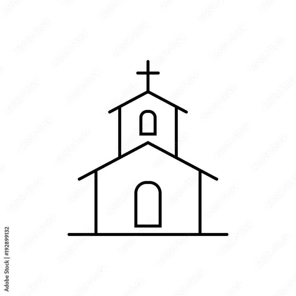 church building line black icon on white background