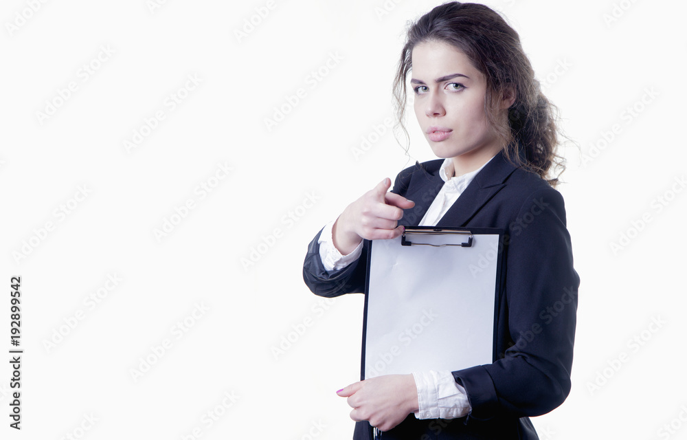 Time to work. Portrait of young attractive female recruiter holding paper and waiting for job interview. (employment, salary, security, hope, business concept) Time to work. Portrait of young attractive female recruiter holding paper and waiting for job interview. (employment, salary, security, hope, business concept)