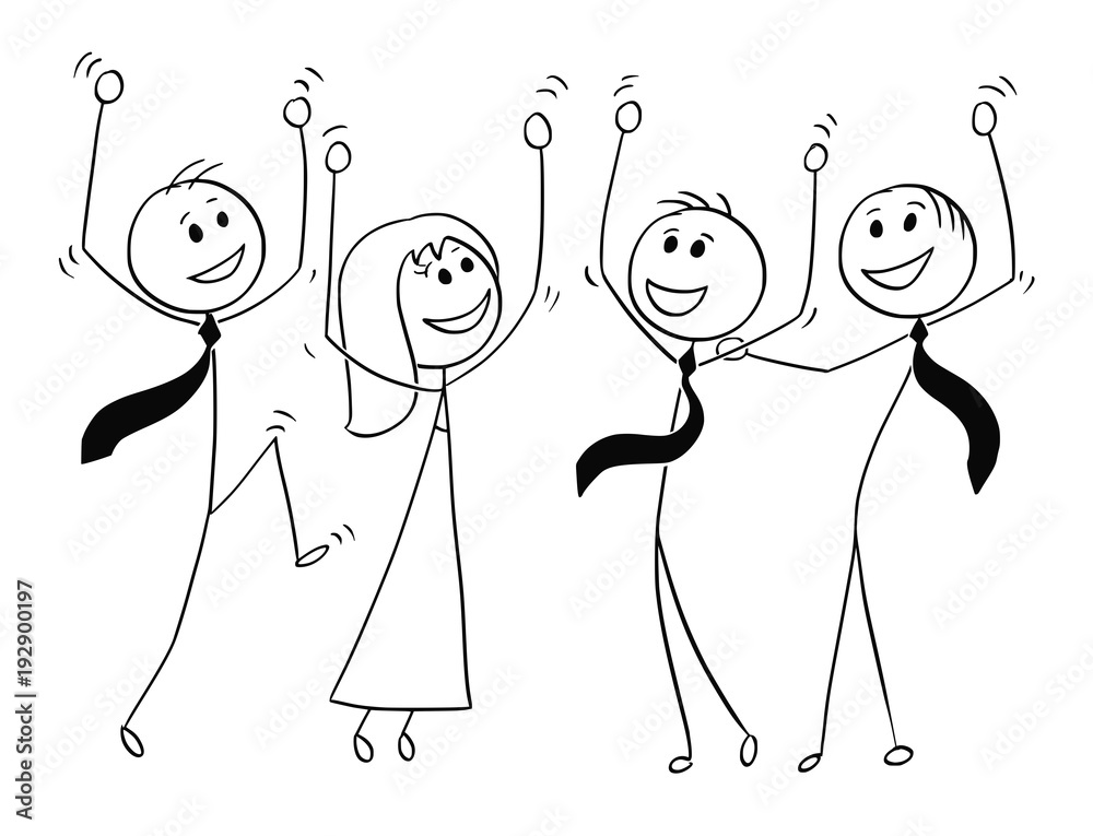 Vector cartoon stick figure drawing conceptual illustration of group of  three happy men or businessmen celebrating success, applauding and clapping  Stock Vector Image & Art - Alamy