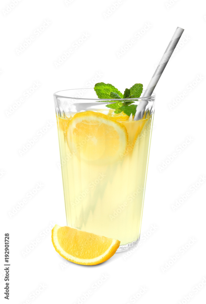 Glass of fresh lemonade on white background Glass of fresh lemonade on white background