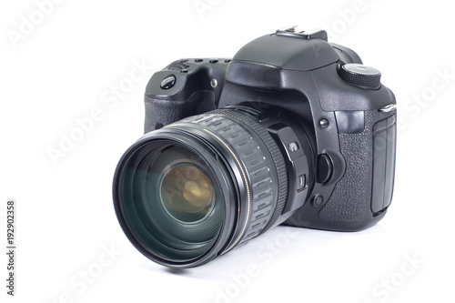 Photo old DSLR camera on isolated white.