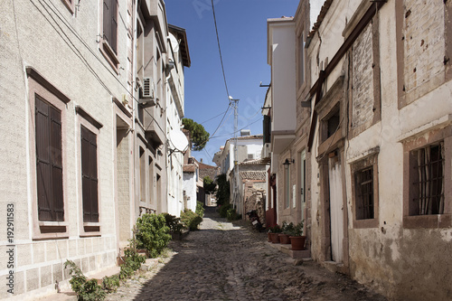 View of historical, old street in old town of Cunda (Alibey) isl © theendup