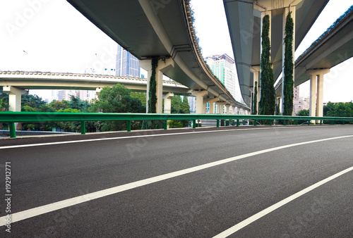 Empty road surface floor with City road overpass viaduct bridge