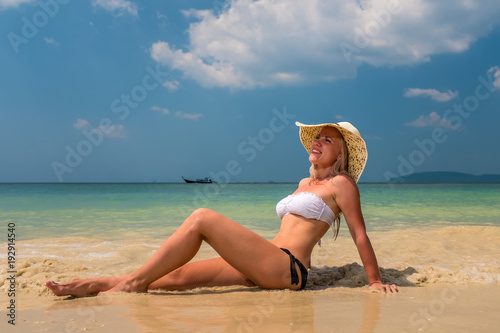 woman resting at the tropical Thailand Railay beach