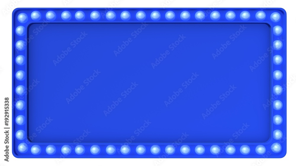 Blue Marquee light board sign retro on white background. 3d rendering