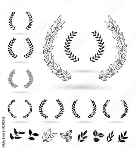 Set of black laurel wreaths isolated on white background. Vector illustration ready and simple to use for your design. EPS10.