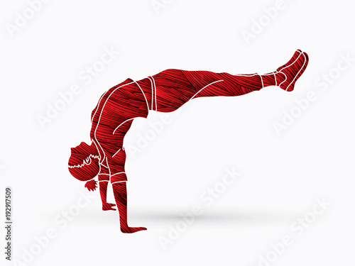 Street dance, B boys dance, Hip Hop Dancing action designed using grunge brush graphic vector