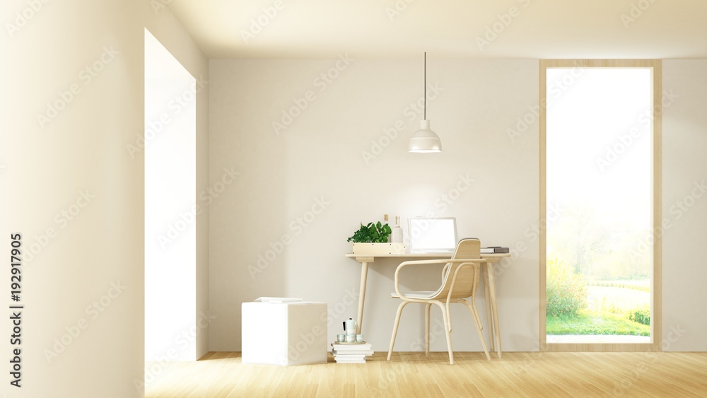 The interior hotel relax space 3d rendering and nature view The interior hotel relax space 3d rendering and nature view