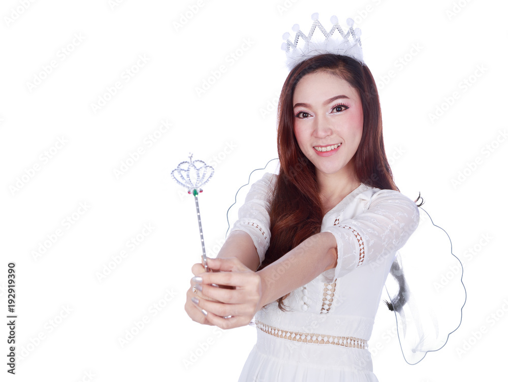 portrait of beautiful young woman angel isolated on white background portrait of beautiful young woman angel isolated on white background