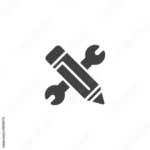Wrench and pen vector icon. filled flat sign for mobile concept and web design. Engineering simple solid icon. Symbol, logo illustration. Pixel perfect vector graphics