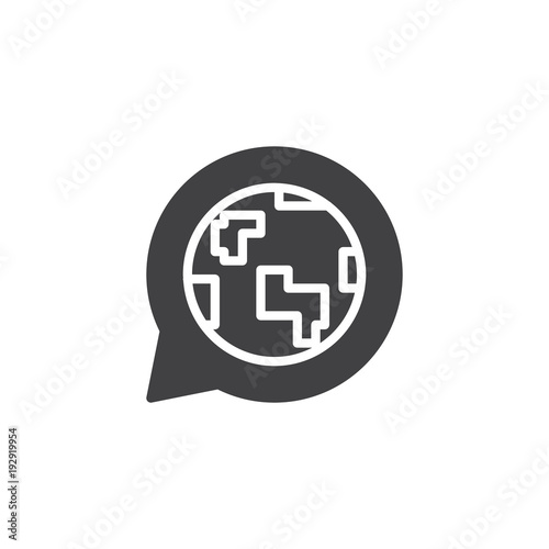 Globe in speech bubble vector icon. filled flat sign for mobile concept and web design. language simple solid icon. Symbol, logo illustration. Pixel perfect vector graphics