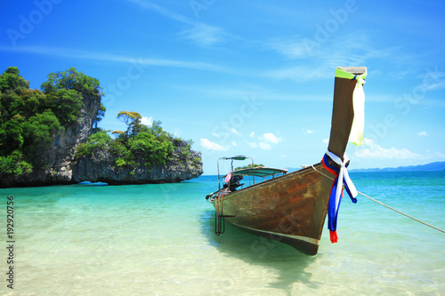 Long tail boat at koh Hong island, Andaman sea of Thailand photo
