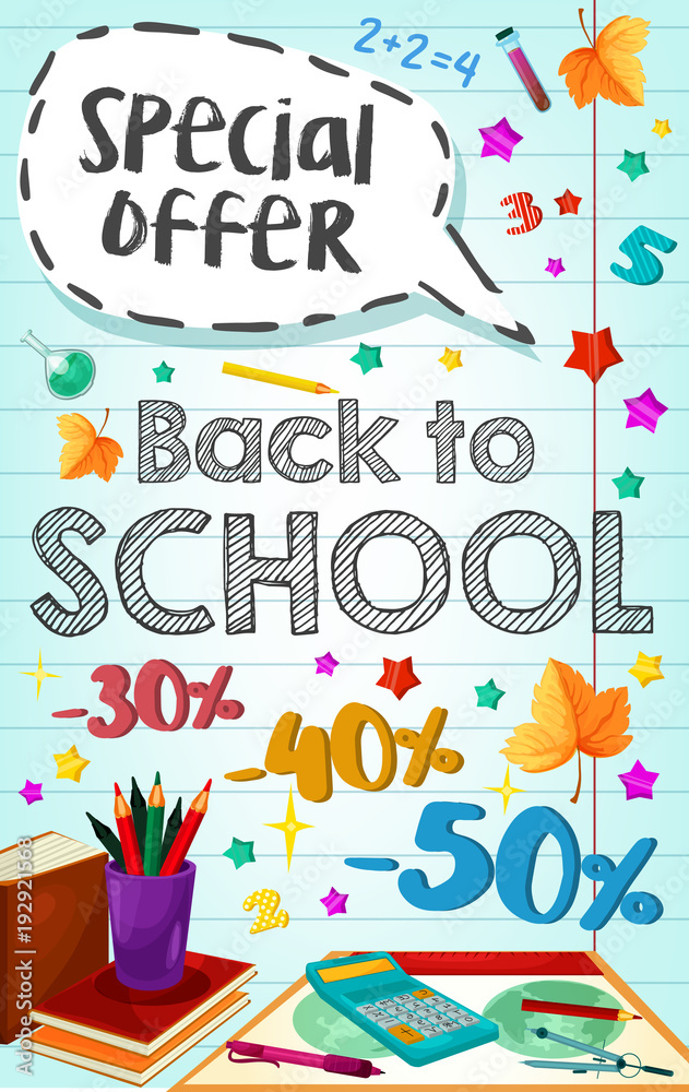 Back to School vector poster special promo sale