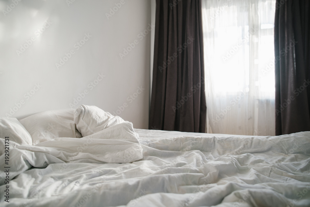 morning concept sunlight from the window on empty bed morning concept sunlight from the window on empty bed