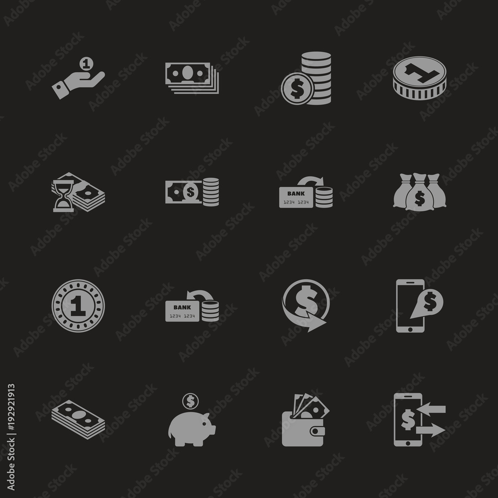 Currency icons - Gray symbol on black background. Simple illustration. Flat Vector Icon. Currency icons - Gray symbol on black background. Simple illustration. Flat Vector Icon.