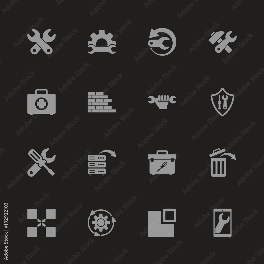 Recovery Repair icons - Gray symbol on black background. Simple illustration. Flat Vector Icon. Recovery Repair icons - Gray symbol on black background. Simple illustration. Flat Vector Icon.