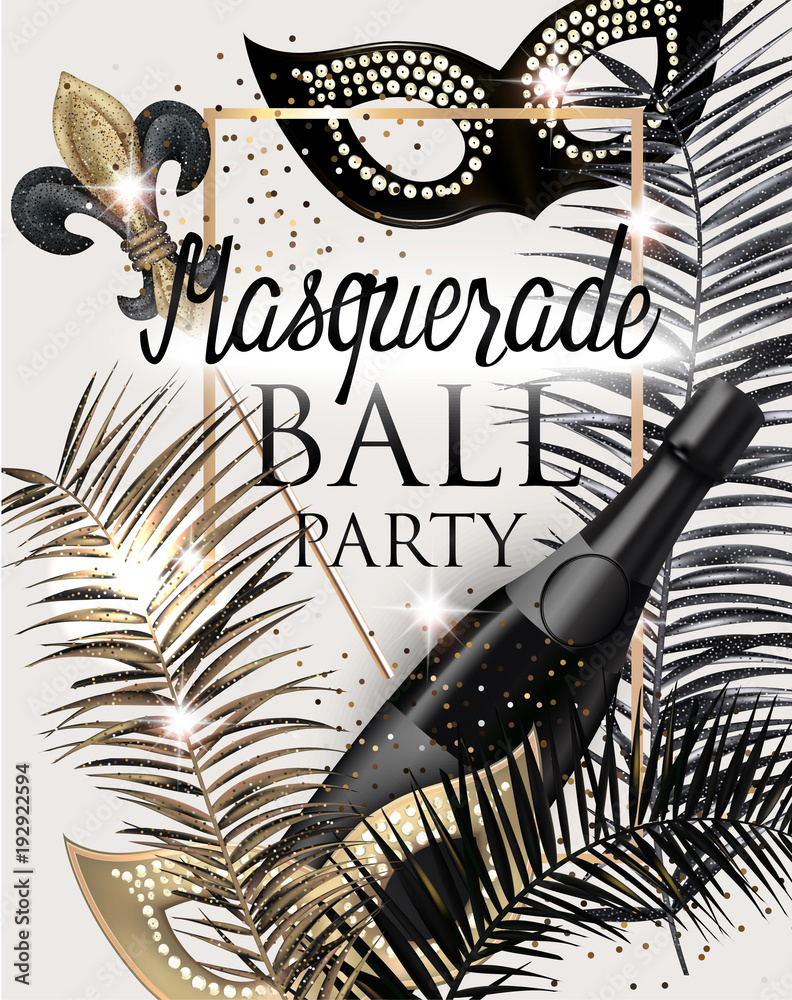 Fotografie MASQUERADE PARTY INVITATION CARD WITH CARNIVAL DECO OBJECTS