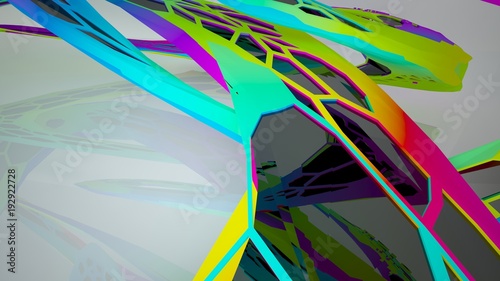 Abstract white and colored gradient parametric interiorwith window. 3D illustration and rendering.