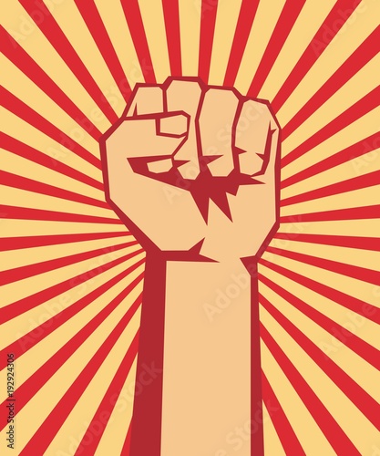 A clenched fist hand raised in the air, poster style vector