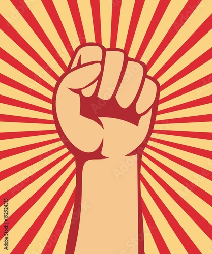 A clenched fist hand raised in the air, poster style vector