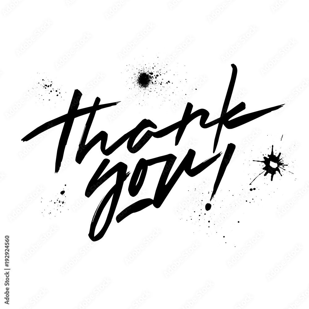 Vector black lettering "Thank you". Handwritten letters and blots
