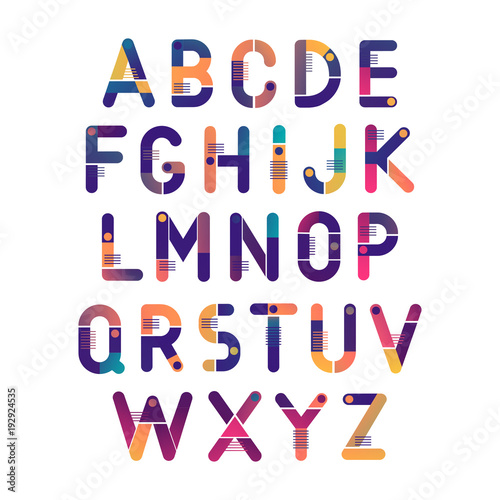 Concept of vector fluid gradient geometric alphabet. Theme of science, magnets, electronics.