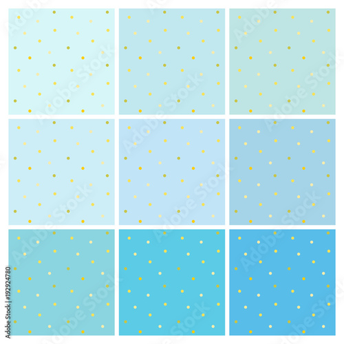Set of light blue vector backgrounds with small Golden dots