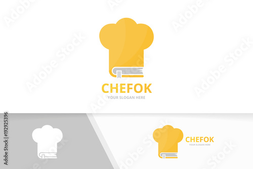 Vector book and chef hat logo combination. Kitchen and market symbol or icon. Unique bookstore, library and cook logotype design template.