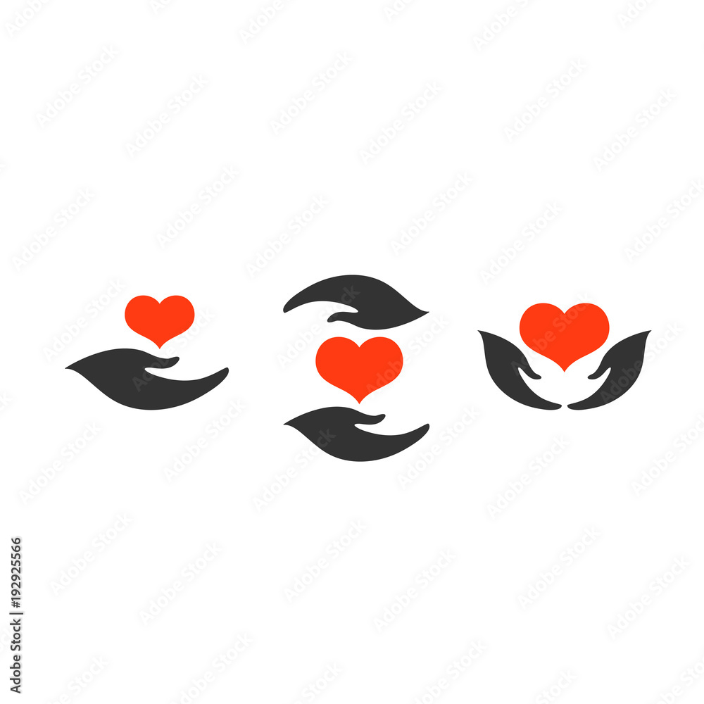 Set of hand with heart vector design elements, healthy care concept