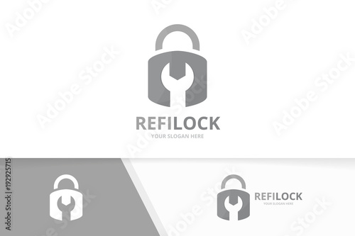 Vector lock logo combination. Safe and repair symbol or icon. Unique padlock and fix logotype design template.