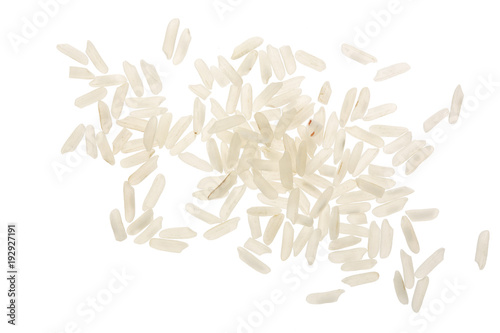 Photo rice grains isolated on white background. Top view. Flat lay